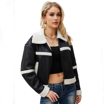 Замшевая женская модная и теплая плюшевая кожаная куртка, повседневная ветрозащитная куртка