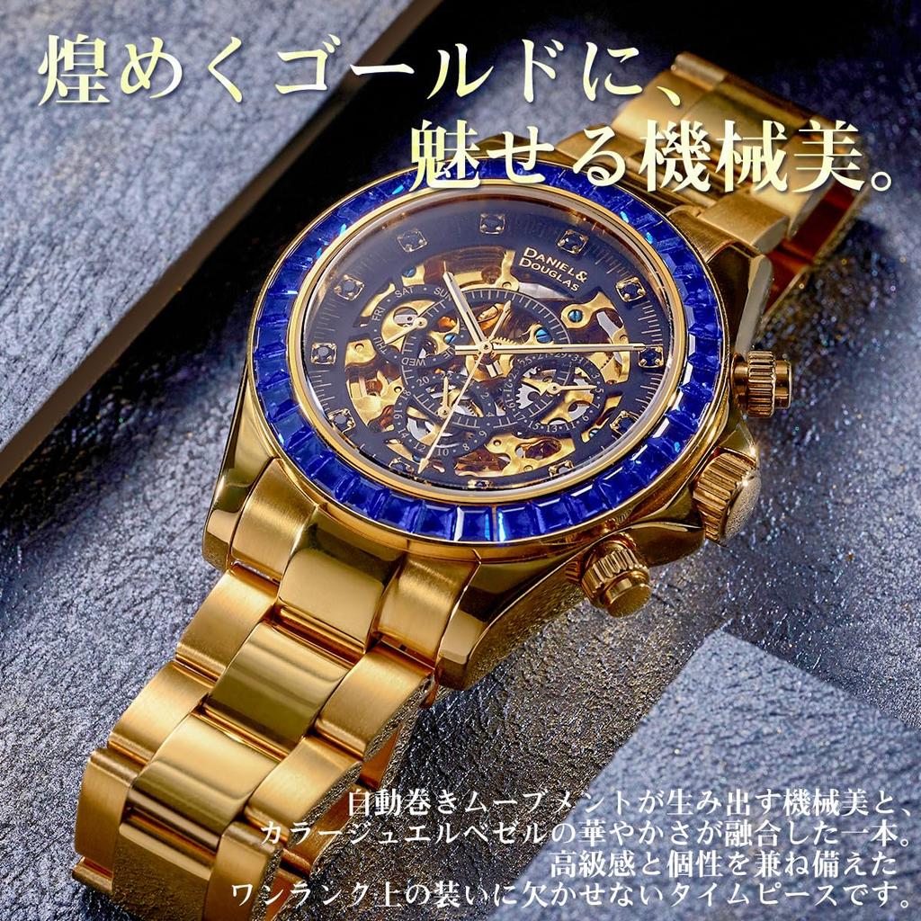 Daniel Douglas DD8802DG Analog Automatic Mechanical Gold and & Watch, Silver, Men's (Blue)