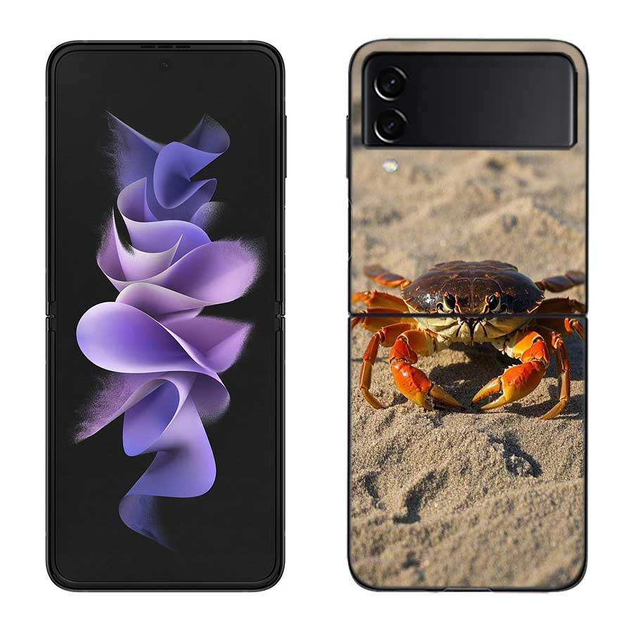 Unique Animal Crab Phone Case For Samsung Z Flip 7 6 5G Galaxy Z Flip 5 4 3 Black Hard Cell Cover Luxury PC Shell Coque