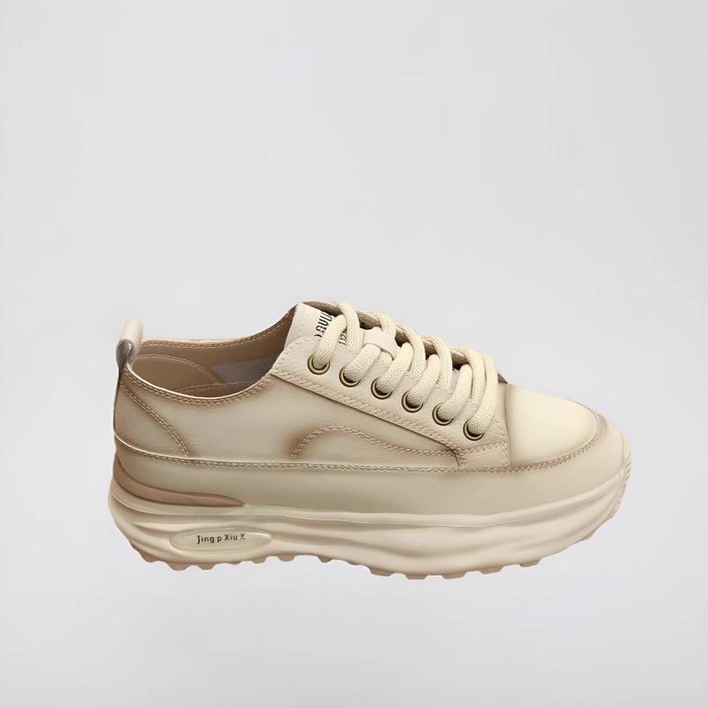 Кожаные туфли Forrest Gump на толстой подошве, женская обувь, весна 2025, дышащая, легкая, увеличивающая рост, маленькая спортивная и повседневная обувь