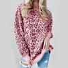 Autumn Winter Printed Hoodies Loose Leopard Print Round Neck Long Sleeved Pullovers for Women