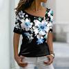 Женская футболка с цветочным 3D принтом, футболка для девочек, одежда, блузка с v-образным вырезом и короткими рукавами, летний повседневный пуловер, топы в стиле Харадзюку