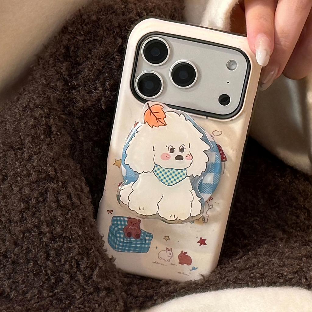 Осенний щенок яблоко 17 Чехол для мобильного телефона iPhone15 Подходит для 11 Пленка Магнитный держатель 16promax Креативный чехол для мобильного телефона
