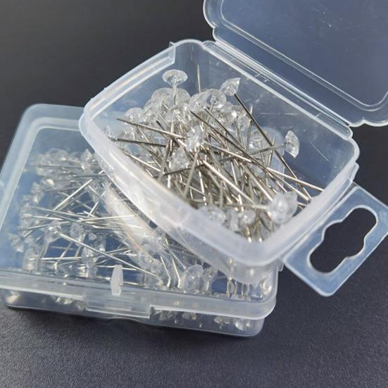 100 шт./кор., прозрачные булавки для букета из искусственного бриллианта, вуаль, булавки для корсажа, элегантные бутоньерки, прямые булавки с цветочным рисунком, сделай сам, ремесло