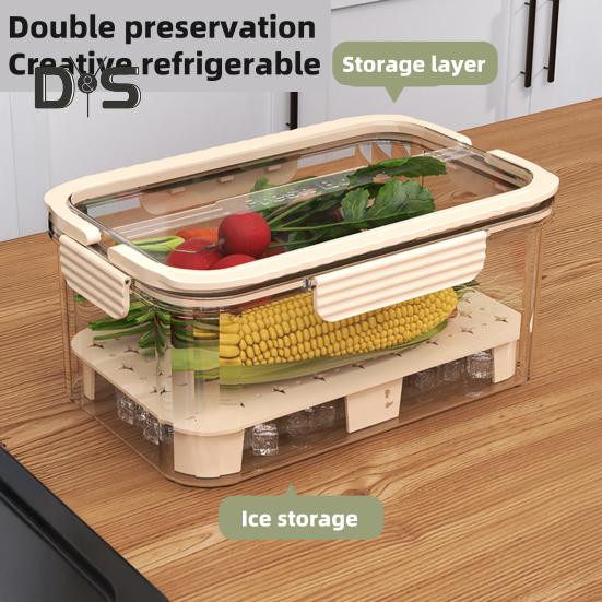 Контейнер для хранения салата, герметичный, прозрачный, контейнер для фруктов, двухъярусная корзина для охлаждения льда, переносной контейнер для фруктов с дренажным поддоном