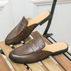 Мужская обувь лето новая дышащая полузакрытая кожаная обувь модная внешнеторговая закрывающая ногу сандалии шлепанцы на одну ногу ленивая кожаная обувь