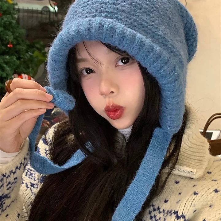 Зимняя шапка Lei Feng из шерсти Майяра с ароматом плюша: Теплая вязаная шапка-пуловер с защитой ушей для женщин.