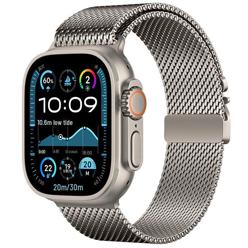 Совместимо с Apple Watch 11: Пряжка-парашют Миланский ремешок из нержавеющей стали, Металлический ремешок Ultra 3