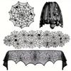4Piece/Set Halloween Tablecloth Spider Web Fireplace Disposable Bat Spider Table Pulley Circular Tablecloth Lampshade Decoration