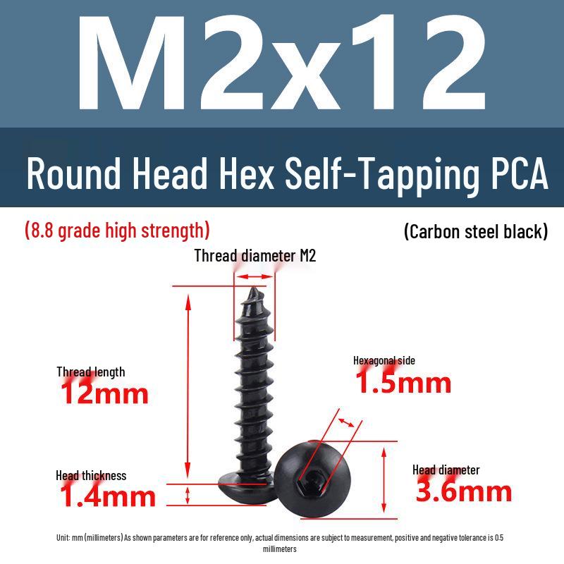 Yigu Высокопрочные черные саморезы с шестигранным углублением, класс прочности 8.8, M2-M6, круглая/плоская головка