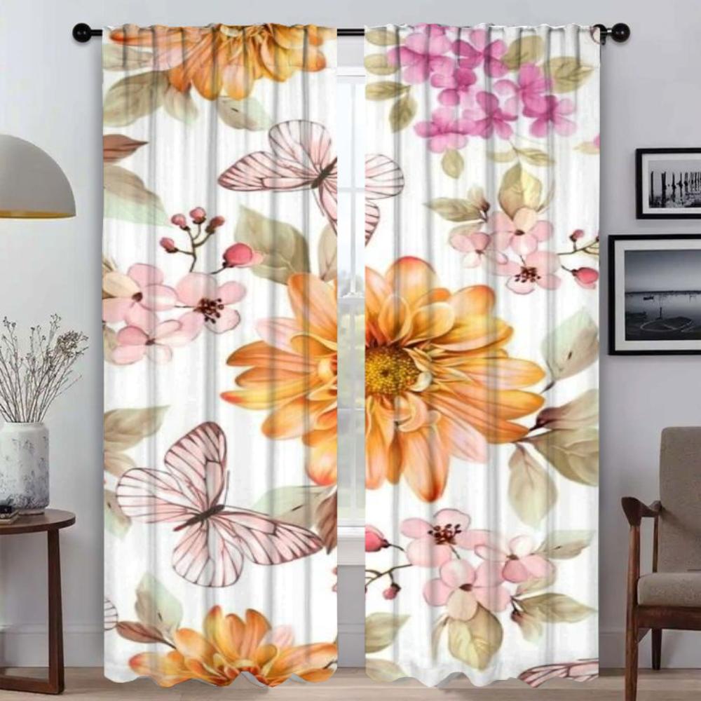 Curtains for Living Room Curtain for Room 2 Panel Beauty Flowers Home Interior Curtains Shades Partition Halloween Decoration