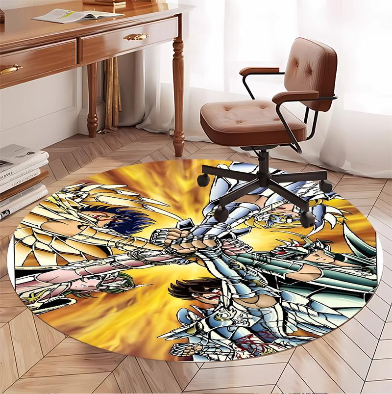 Saint Seiya Pattern Round Rug, Indoor/Outdoor Mat, for Picnic, Gameroom, Bedroom, Office, Living Room, Home Decor Carpet, Birthday Gift