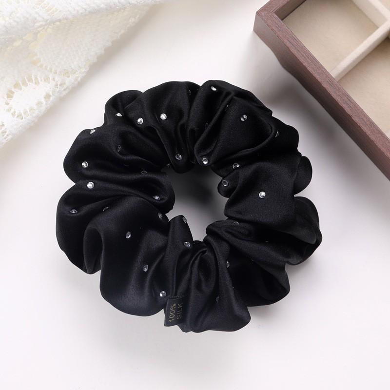 Silk Hair Tie With Rhinestone Embellishment 5cm Thick Scrunchie Women Stylish Elastic Accessory