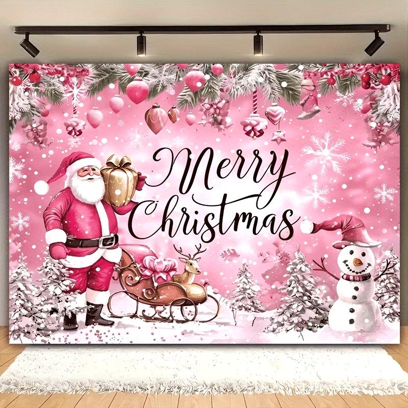 Flat banner 1 piece. Christmas-themed background fabric cute cartoon snow scene polyester materialZL