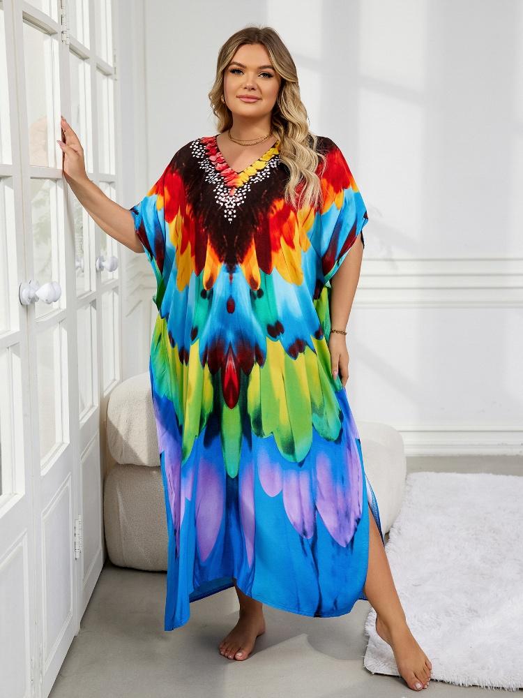 EDOLYNSA Лестный женский кафтан в богемном стиле, красочный халат, непринужденное платье больших размеров, платье Moo Moo, свежее платье, длинное платье для отпуска, наряд Q1594