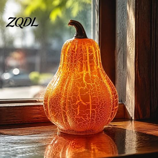 Safe Flameless Pumpkin Lanterns Cute LED Night Light, Rechargeable Touch Lamp for Crackle Texture Kids Nursery, Halloween Tabletop Bedroom Office Warm