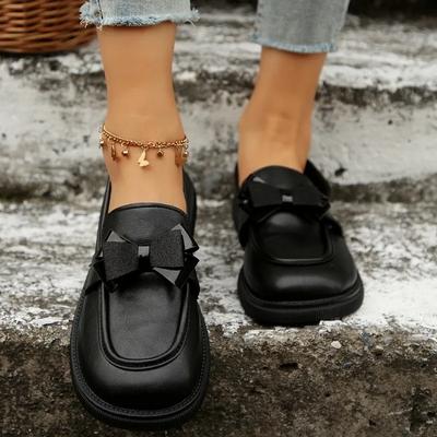 Женская обувь Лоферы Женские туфли на плоской подошве Для офиса и карьеры Женские туфли на плоской подошве с круглым носком Слипоны с цепочкой и галстуком-бабочкой Туфли больших размеров Для женщин