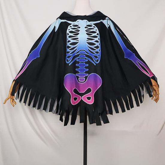Halloween Skeleton Poncho Hooded Skeleton Cape Halloween Party Costume Cosplay Outfit for Kids Adults