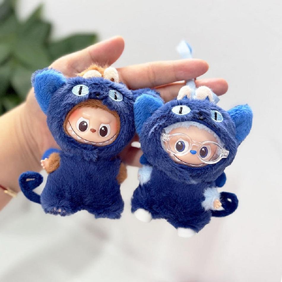 Для 10 см LABUBU4.0 Для Ropa Одежда для куклы Labubu Синий кот Комплект из двух частей Серия накидок «Маленькие животные» накидка Аксессуары Подарок