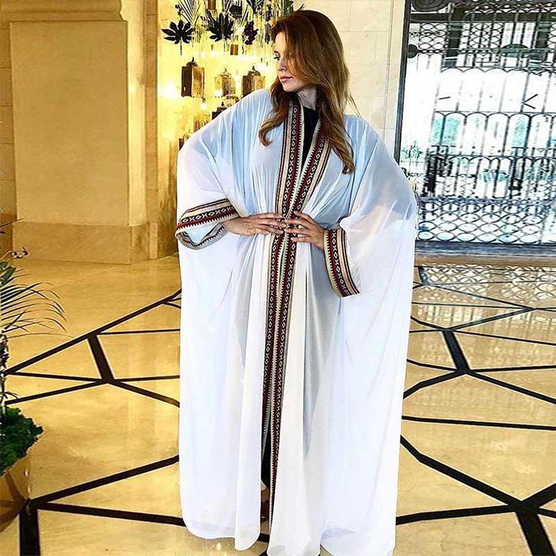 2024 Sexy See Through Embroidered Long Kimono Cardigan White Chiffon Tunic Plus Size Beachwear