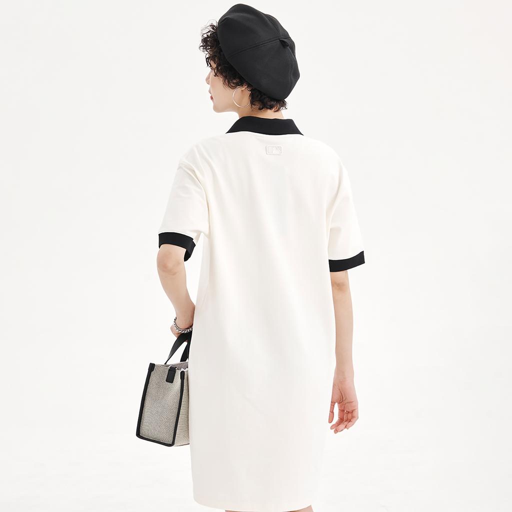 MLB Boston Red Sox Logo Embroidered Color Block Athletic Moisture-Wicking Breathable V-Neck Short Sleeve Dress Women dress White 3FOPB0333-43CRS