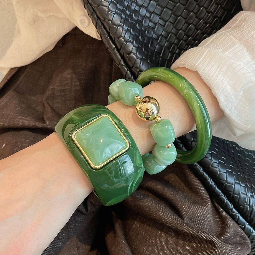 3 Pcs/Set Square Round Resin Bangle Set Resin Acrylic Geometric Wrist Jewelry For Women