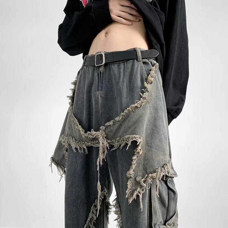 2024 Американские Ретро Широкие Прямые Джинсы – Летний Уличный Стиль, Свободный Крой, Нишевый Дизайн