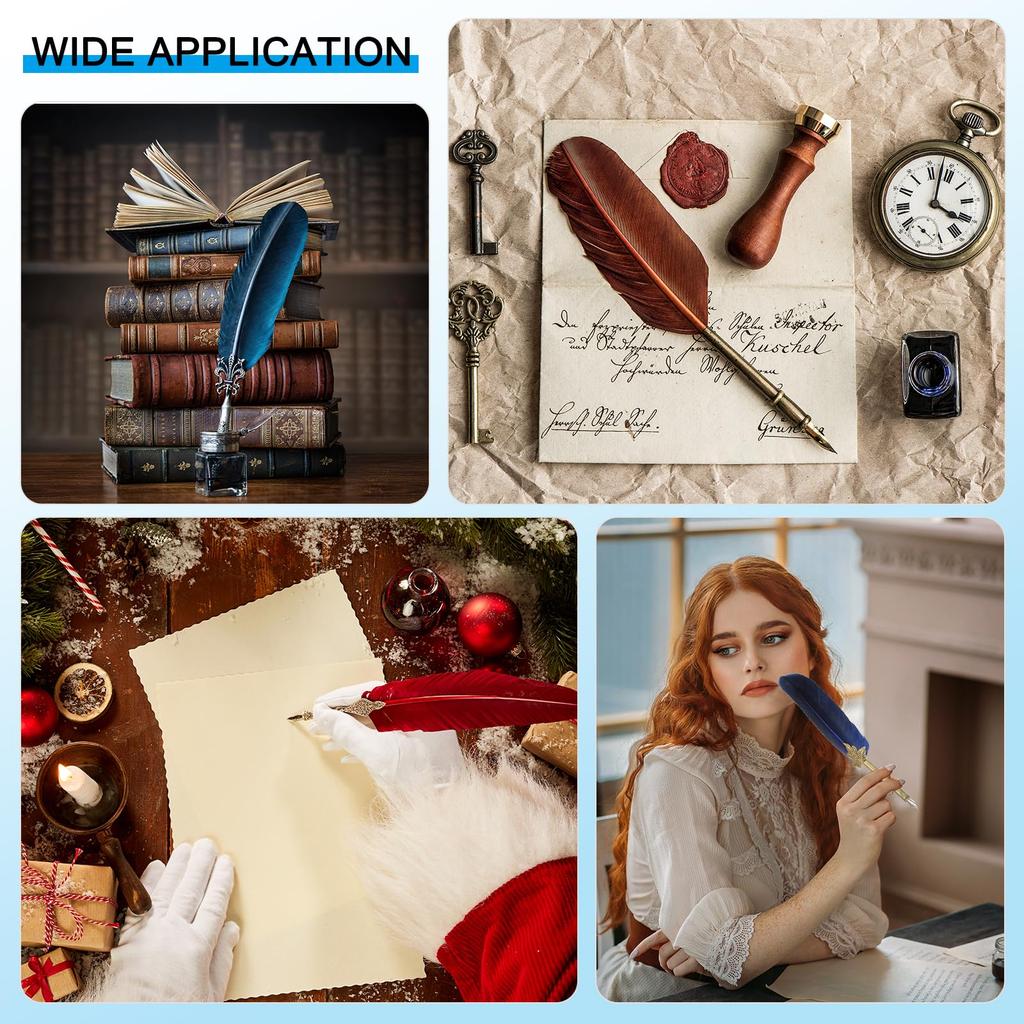 PATIKIL 2 шт. Перьевая шариковая ручка Пушистая Винтажная Чернильная Ручка-перо Полированный Покрытый стержень 2 пера с Подставкой-держателем для Каллиграфического письма Подписи Гостя