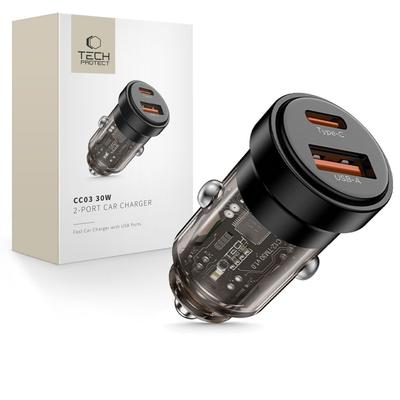 Tech-Protect Cc03 2-портовое автомобильное зарядное устройство Pd30W/Qc3.0 Черное