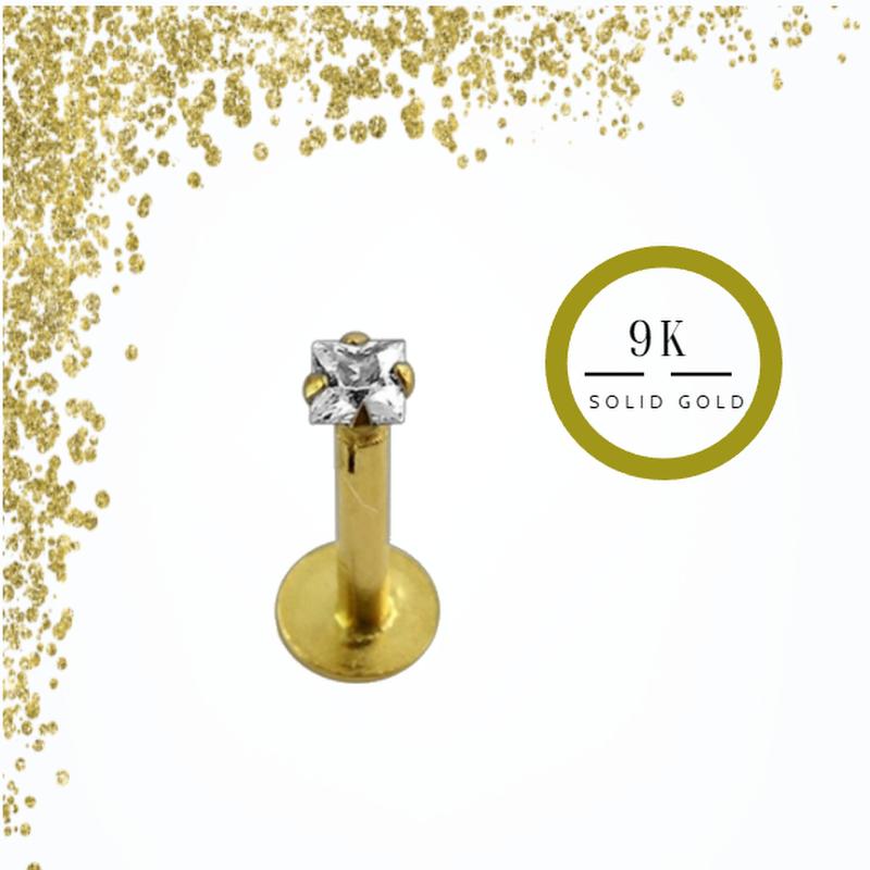 KODY PIERCING Ювелирные изделия для пирсинга из 9-каратного золота, внутренняя губа, верхняя часть с квадратными драгоценными камнями - качественный пирсинг