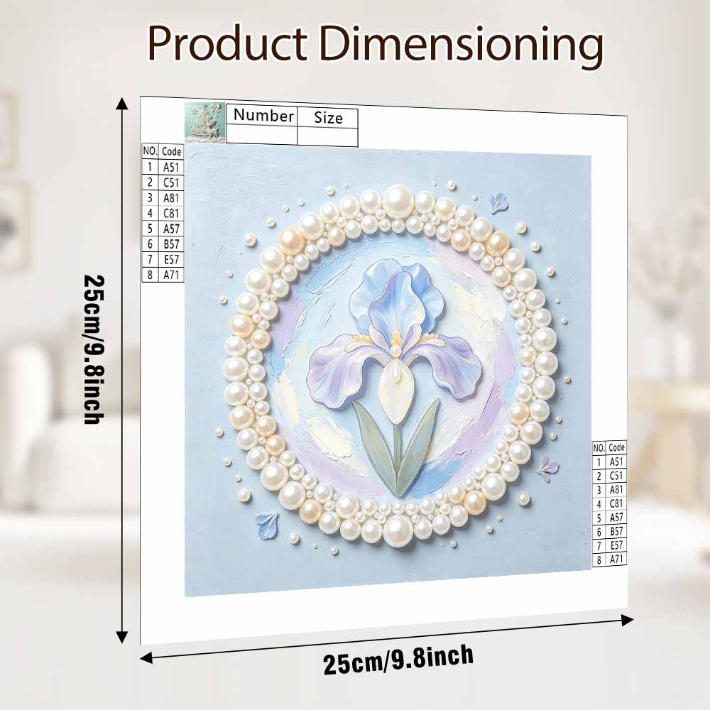 Pearl painting kit DIY blue iris flower art. home or office wall decoration
