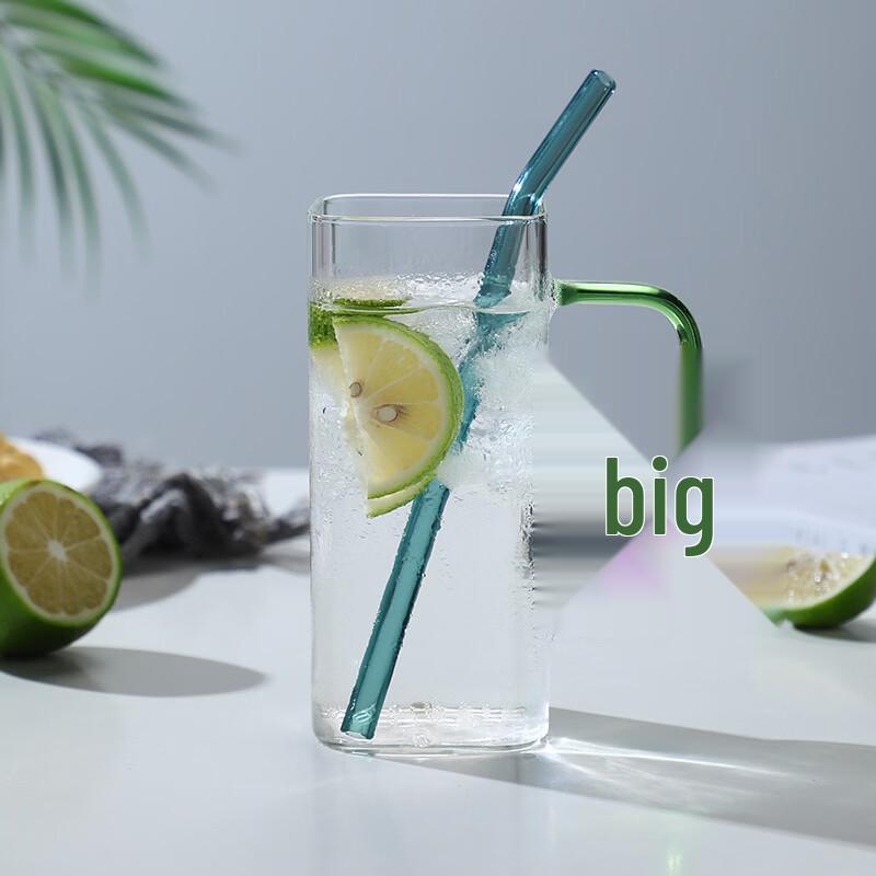 Shangqi 400ml Square Glass Tumblers with Bamboo Lid & Straw (2-Pack)