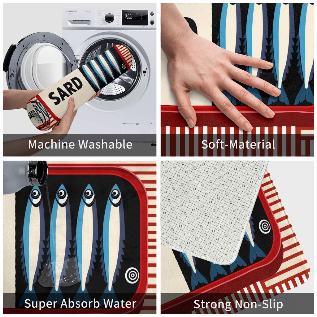 Funny Vintage Sardines Tin Design Front Door Mat Anti-Slip Indoor Waterproof Doormat Garden Garage Entrance Rug Carpet