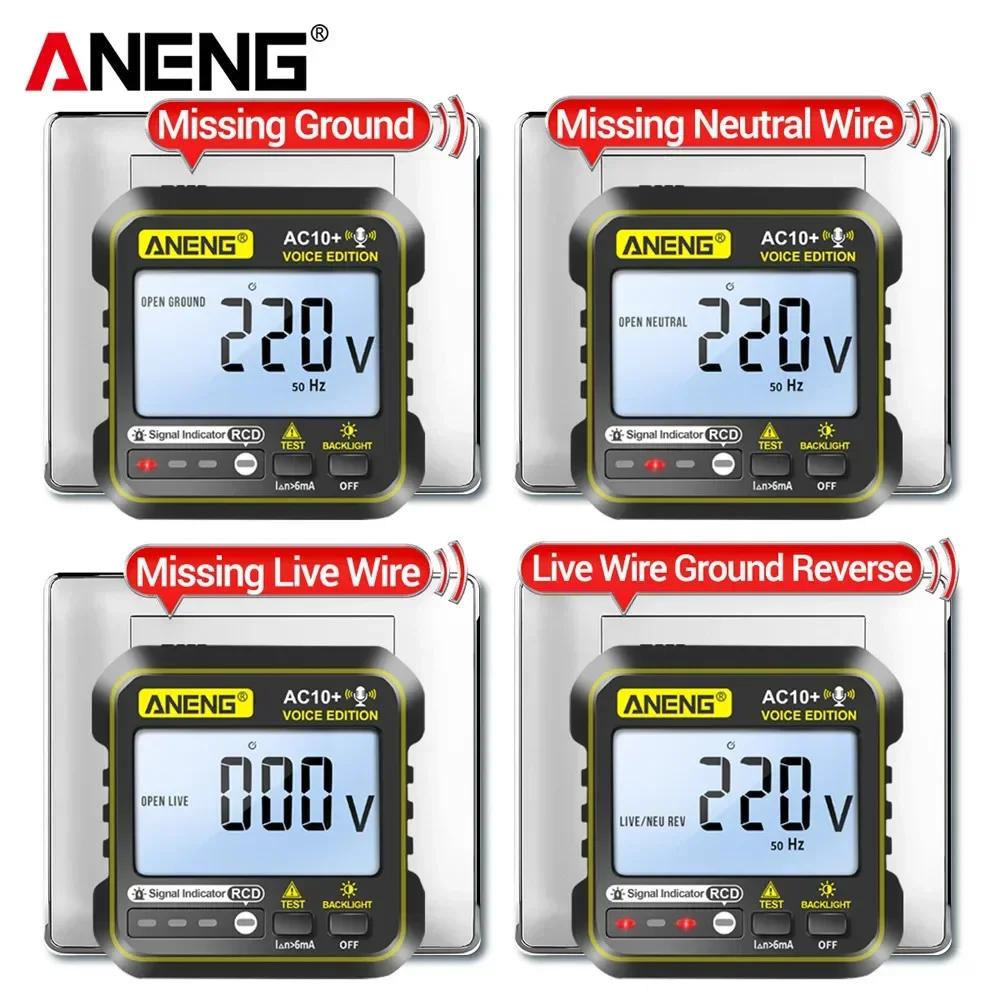 ANENG AC10+ Socket Voltage Tester Pro Circuit Checker Test Detector Polarity Socket Inspector Circuit Checker Leakage Detector with Voice Broadcast