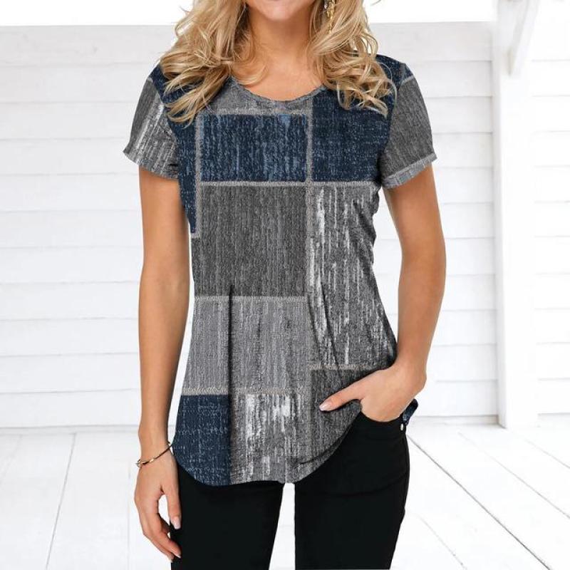 Женская футболка в стиле ретро, ​​футболки с клетчатым принтом, лоскутная одежда, блузка с круглым вырезом и короткими рукавами, женские топы большого размера, женская рубашка в стиле Харадзюку