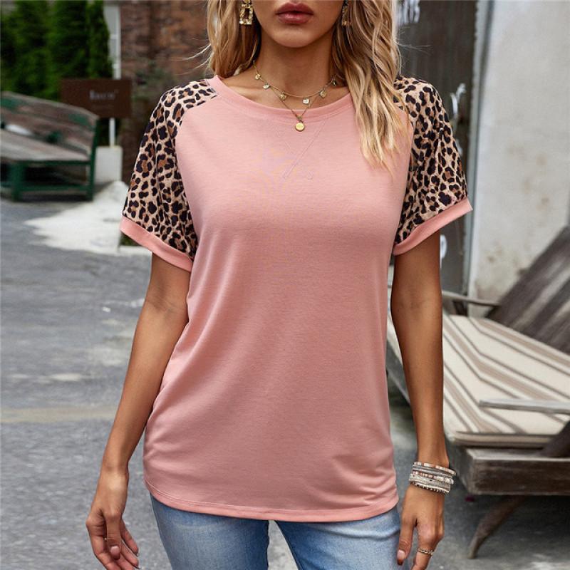 Простые летние футболки с леопардовым принтом, женские свободные повседневные футболки с короткими рукавами, модные футболки с рукавами в полоску, женский пуловер