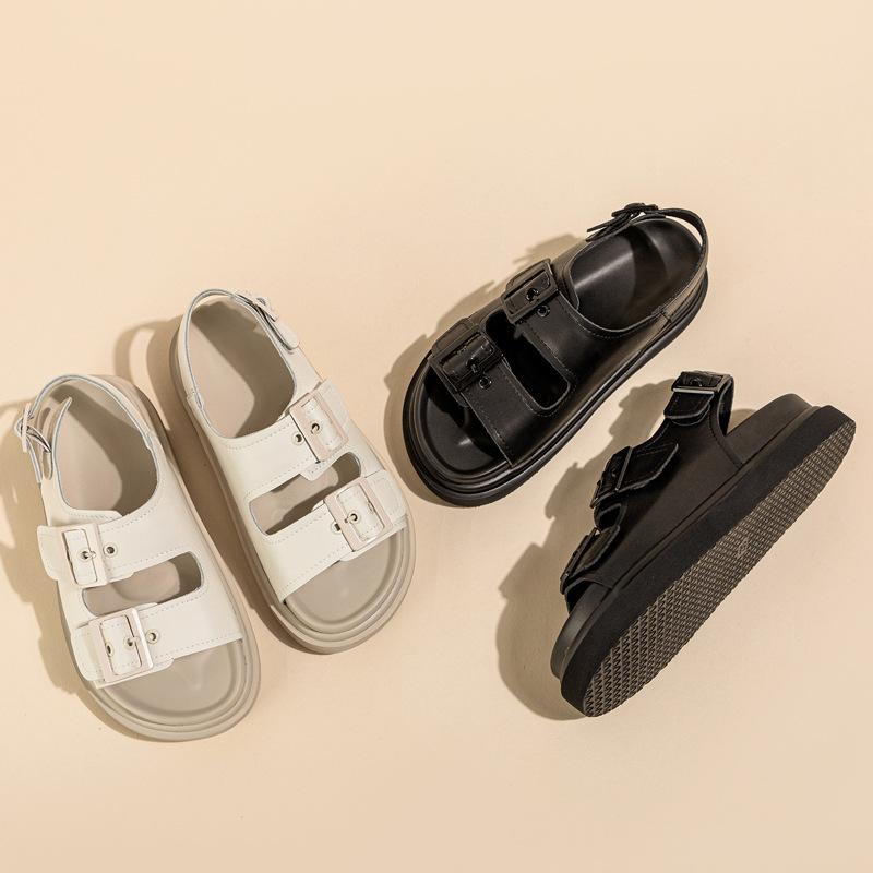 2025 Летняя обувь Женские сандалии из натуральной кожи Плоские нескользящие брендовые женские сандалии из коровьей кожи