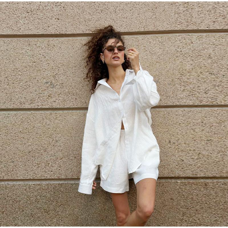 Модная свободная блузка с длинным рукавом и лацканами, комплект из 2 предметов, элегантный однотонный женский костюм со шнуровкой и брюками, новые женские наряды для отдыха на улице