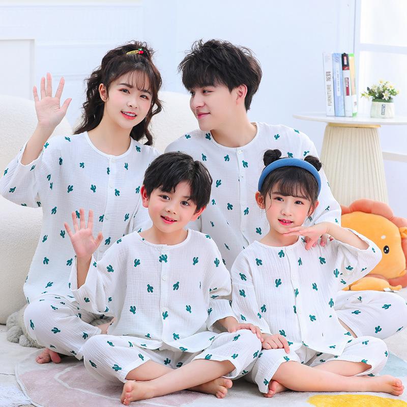 Family Home Wear Pure Cotton Summer Children's Pajamas Set Short Sleeve Set for Boys and Girls