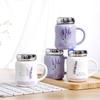 Lavender Cartoon Ceramic Water Mug with Cover,Mirror Seal Leakproof Mug Fashion Cup Milk Juice Cup Home Office Drinkware 500ml