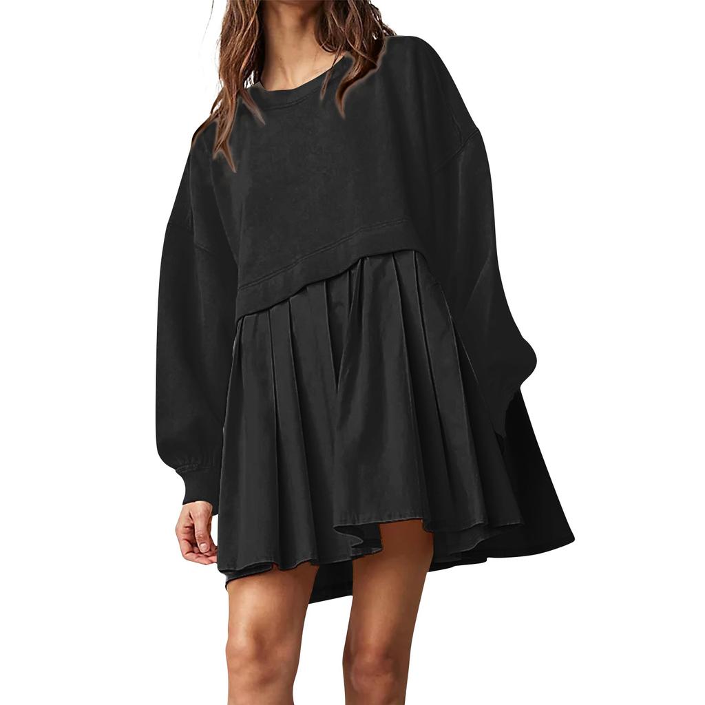 Женское платье-толстовка большого размера с длинным рукавом в стиле пэчворк, пуловер, топы, платье-толстовка