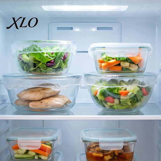 Clear PE Container Lids Disposable Food Storage Covers, Elastic Edge Stretchable Wraps, Kitchen Saver Transparent Plastic Covers for Fruits Vegetables