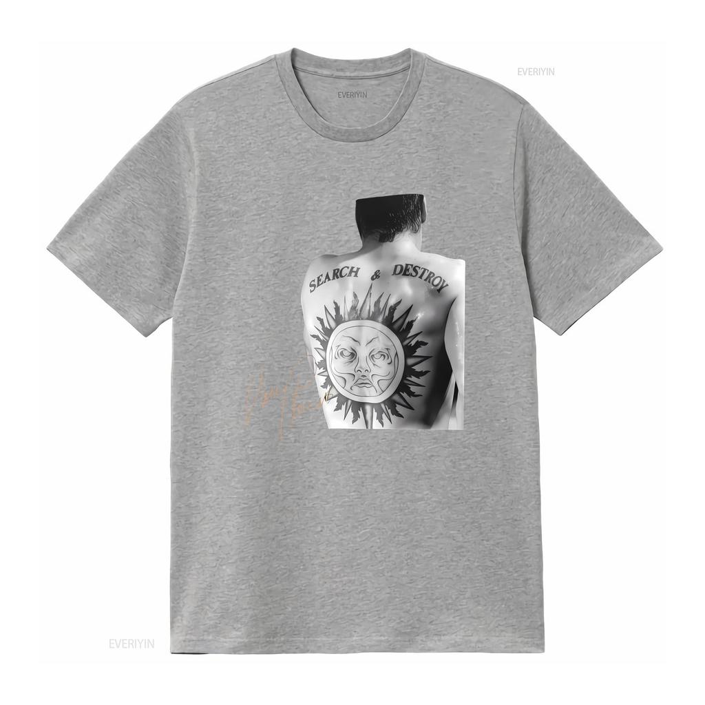 Henry Rollins Band Member Cotton T Shirt All Sizes Black with Search Destroy Tattoo Design for Fans NG744 vintage Washed Soft
