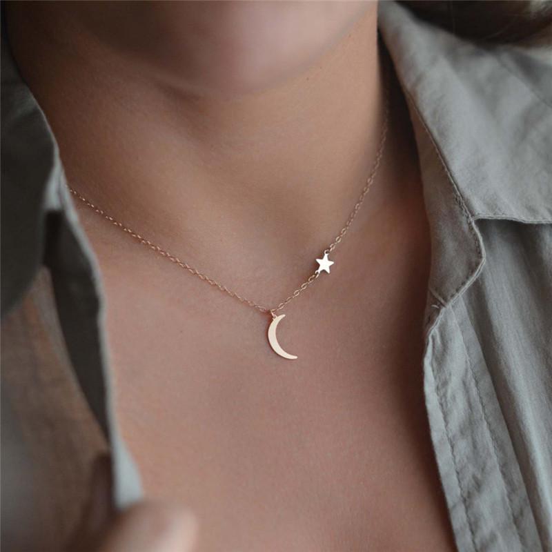 Moon Star Pendant Necklace Neck Chain Necklace Gold And Silver Long Chain Women'S Jewelry