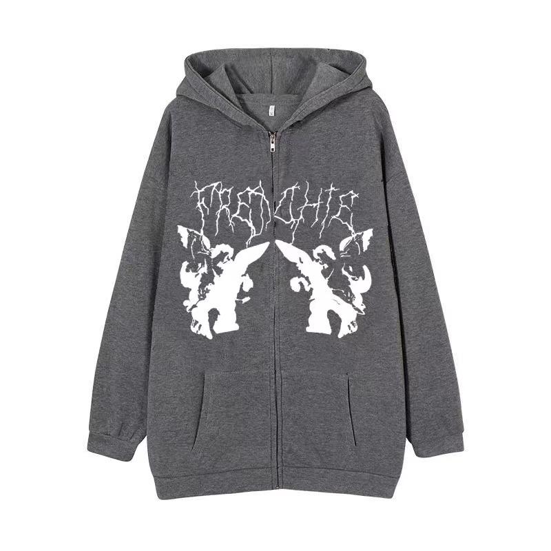 2023 Европейская и американская новая толстовка с капюшоном на молнии, кардиган, толстовка в стиле ретро, ​​мужская и женская уличная мода, пальто для пар большого размера