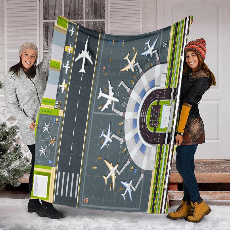 Airport Runway Map Print Blanket Soft Comfortable All Seasons Suitable Sofa Office Nap Travel Birthday Gift Christmas Present