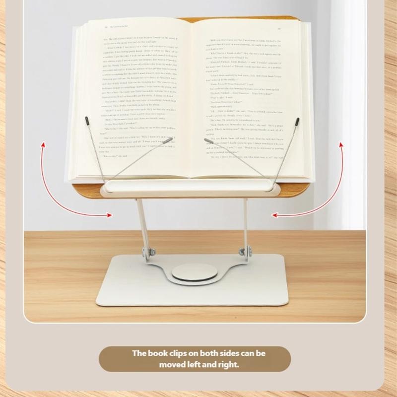 Подставка для чтения книг, настольная подставка для книг и ноутбуков с поворотной на 360 градусов основой, деревянная панель, зажим для страниц, складная, с регулируемым углом