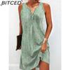Женская мода лето весна повседневные платья без рукавов с v-образным вырезом