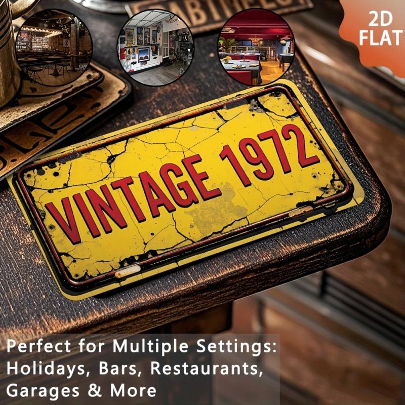 2D Flat - 1pc Vintage 1972 Metal Sign - 6x12 Inch Aluminum Wall Art with Distressed Yellow & Red Design, Perfect for Home, Bar