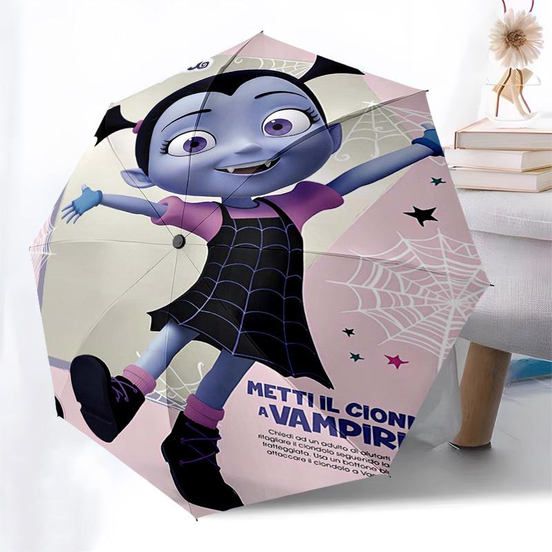 Vampirina Themed Automatic Opening and Closing Umbrella, Compact Travel Umbrella, Lightweight and Portable, Suitable for Beach Commuting Bus